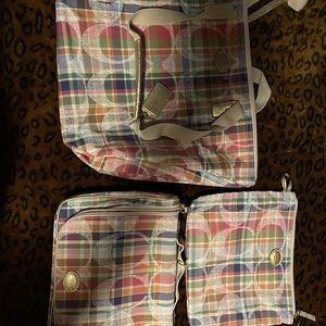 Coach multi color travel bag and toiletries carrier